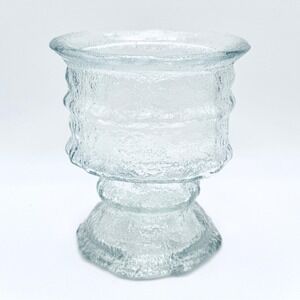 Vintage LE Smith Clear Textured Glass Pedestal Candle Holder Ice Style MCM